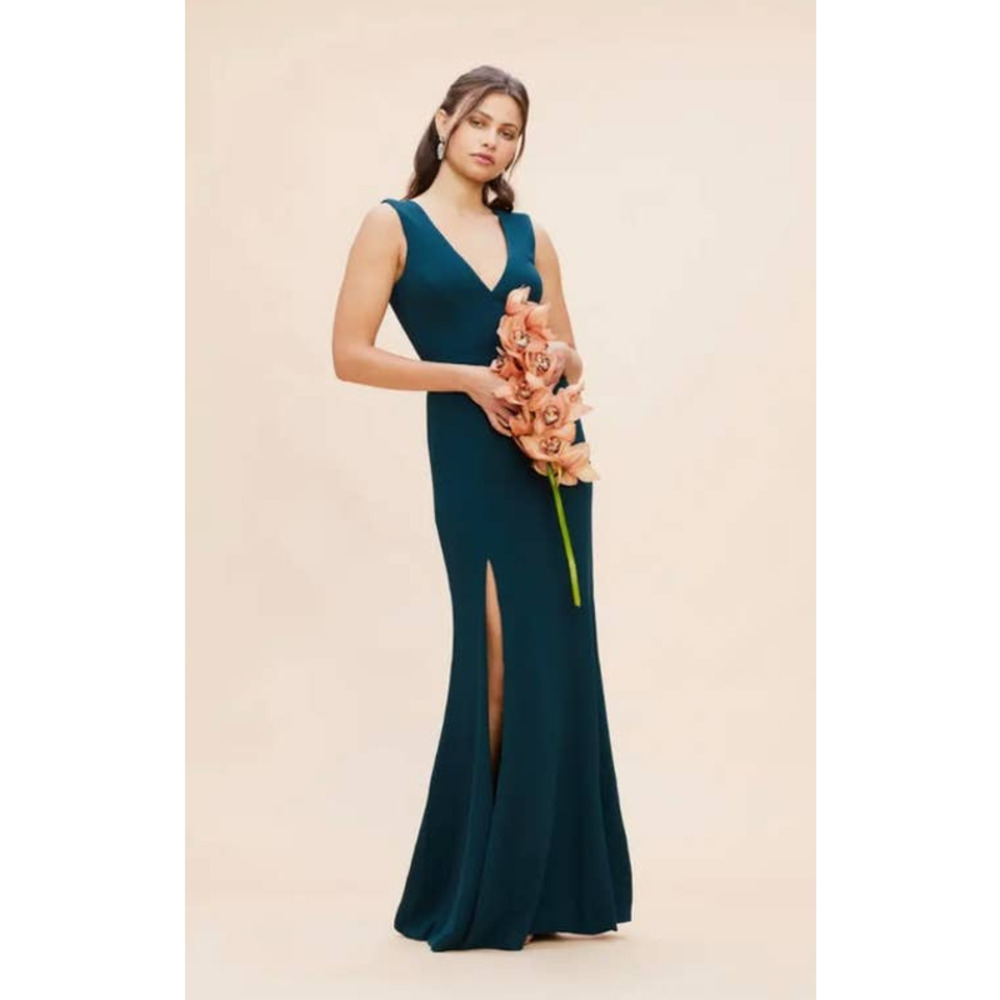 Dress the Population Sandra Plunge Crepe Trumpet Gown Sz XS in Pine Green Formal - Picture 5 of 8